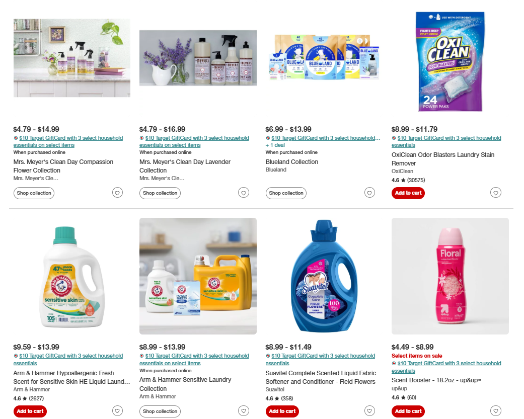 $10 Target GiftCard with 3 Select Household Essentials on Select Items