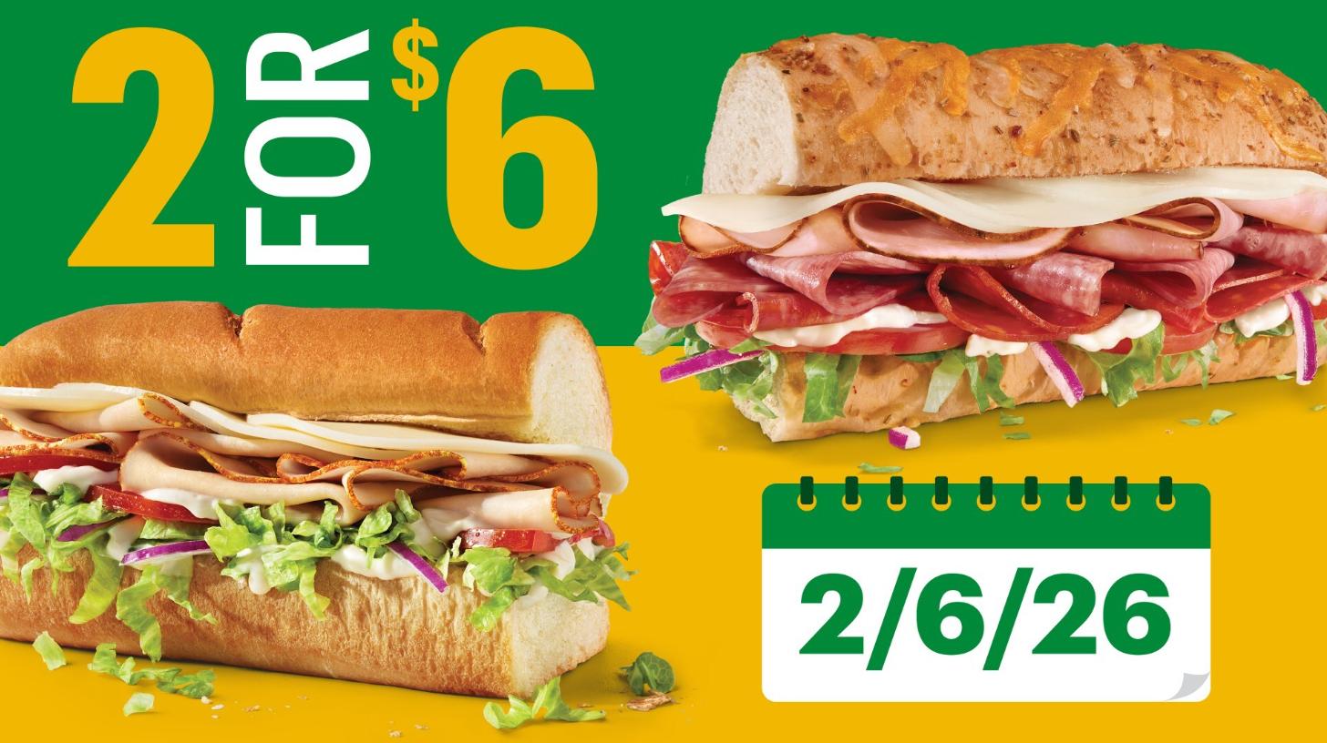Subway Deal: 2 6-Inch Subs for $6.00 – Today Only