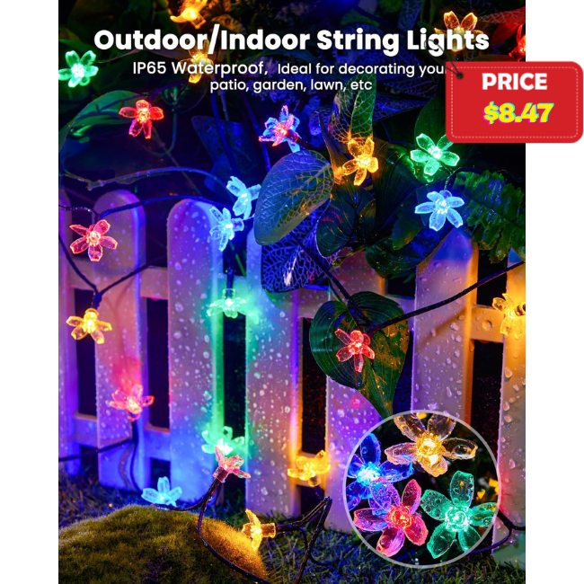 60 LED Flower Solar String Lights Deal: Save 29% at Walmart