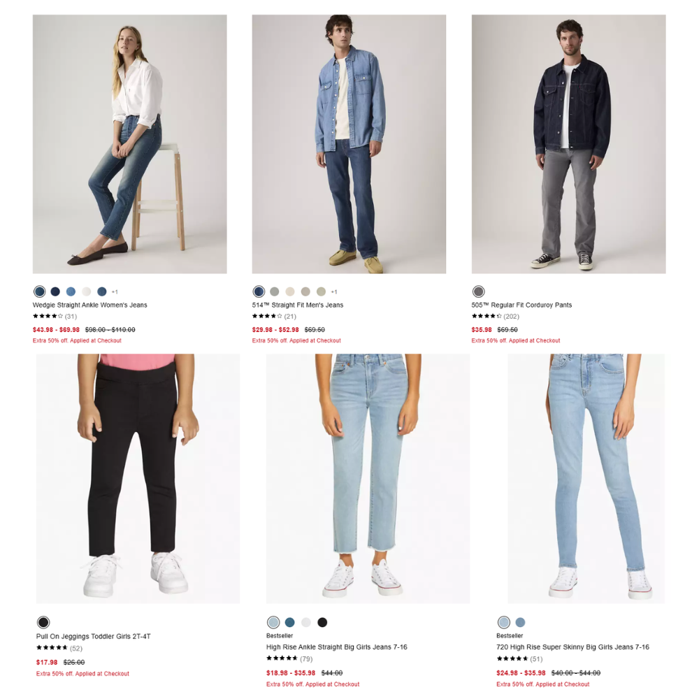 Levi’s Jeans Sale: 50% Off + Extra 50% Off, $9.49 Deal