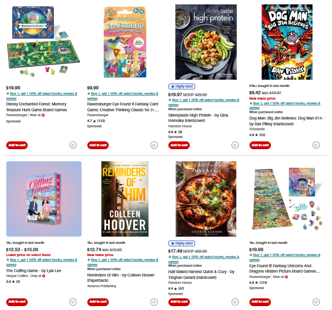 Target Buy One Get One 50% Off Books Movies Games Deal
