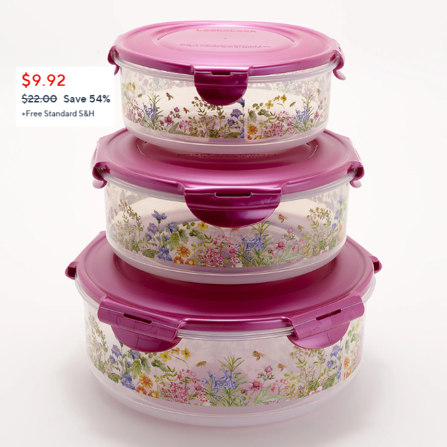 3-Piece LocknLock Nestable Floral Printed Canisters w/ Lids (Pink Rose) under $10