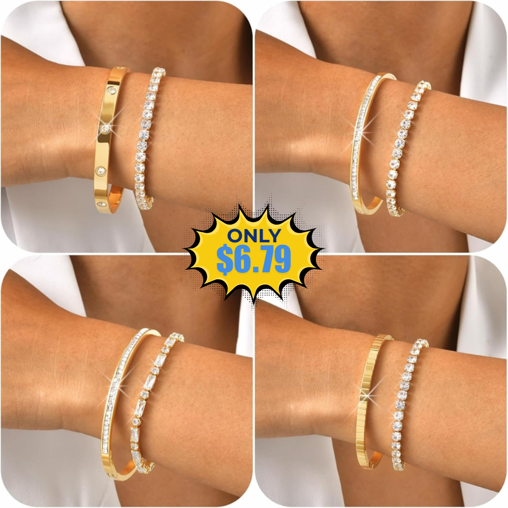 Womens Stackable Gold Bracelets 2Pcs Deal: 30% Off with Coupon