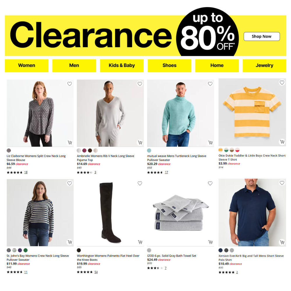 JCPenney Clearance Sale: Up to 80% Off Deal