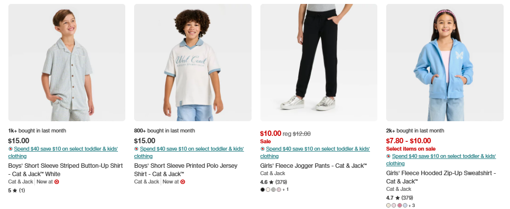 Target Kids Clothing Sale: Save $10 on $40 Spend