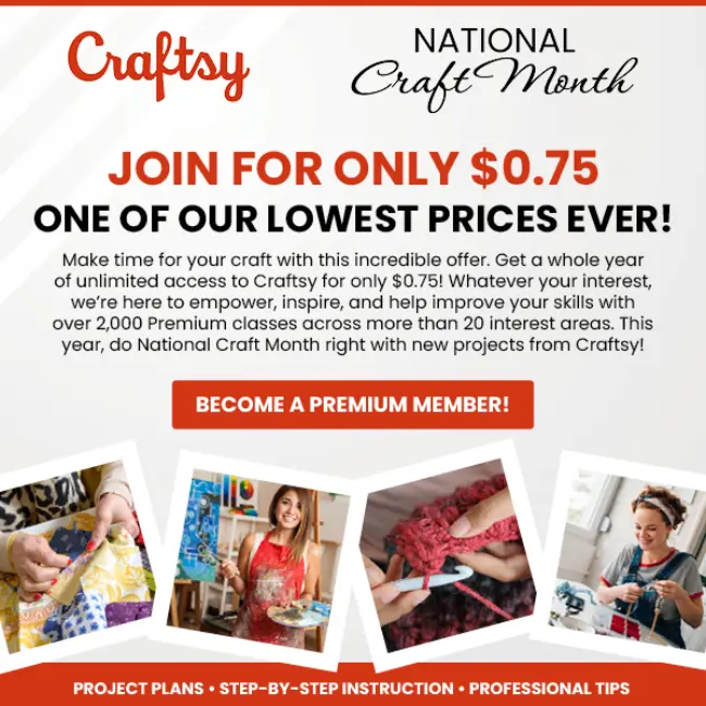 Craftsy Coupon: Get 1-Year Subscription for $0.49 – National Craft Month Deal