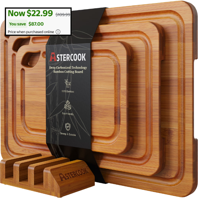 4-Pieces Wood Cutting Board Deal: $22.99 at Walmart