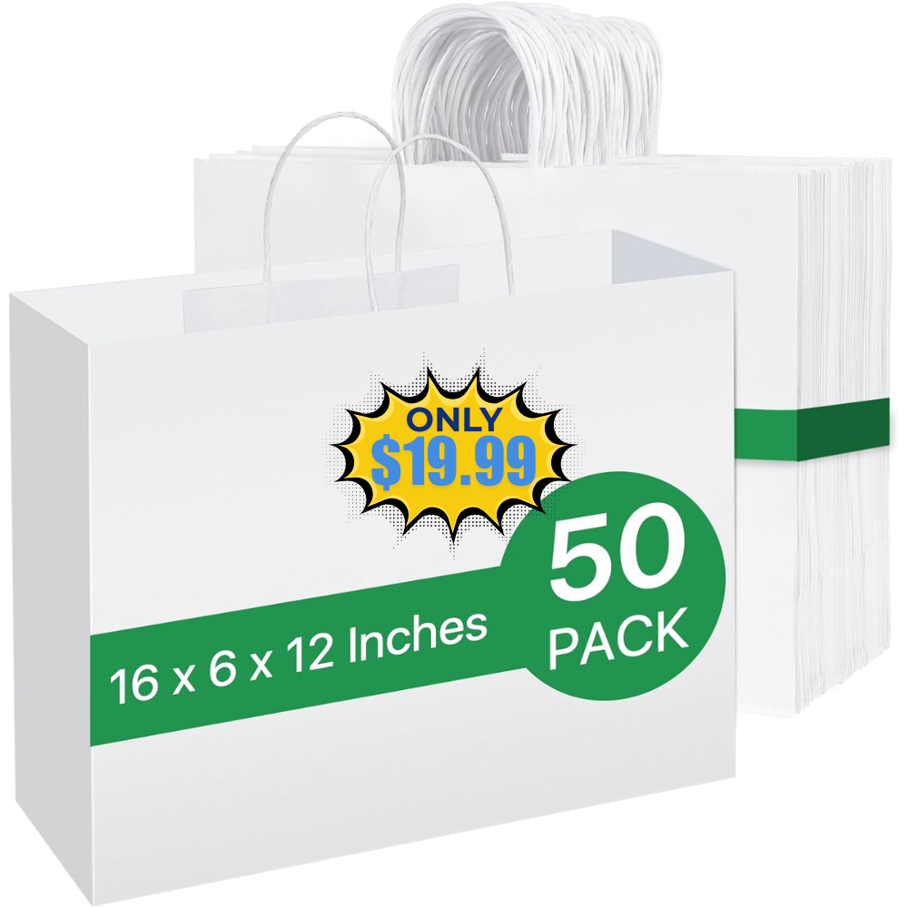 Johuivo White Paper Bags Deal: 50 Pcs with Promo Code