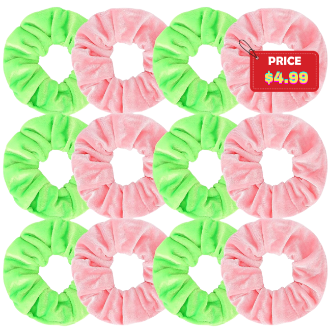 12Pcs Pink/Green Hair Scrunchies 