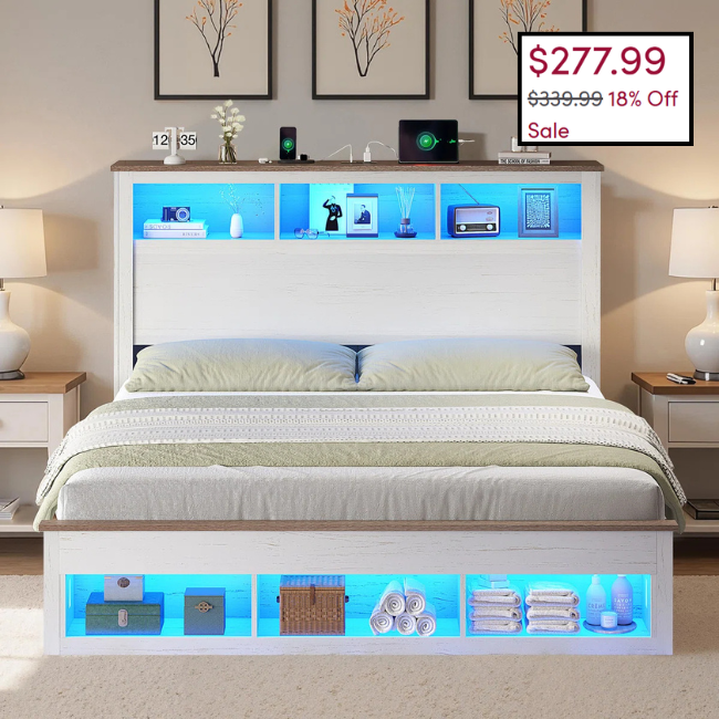 Bed Frame with Bookcase Storage Headboard and Footboard Sale: Save $62 at Wayfa…