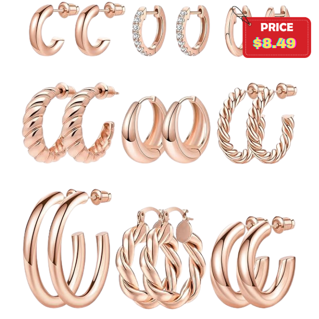 9 Pairs Gold Hoop Earrings Set Deal: Save with Promo Code