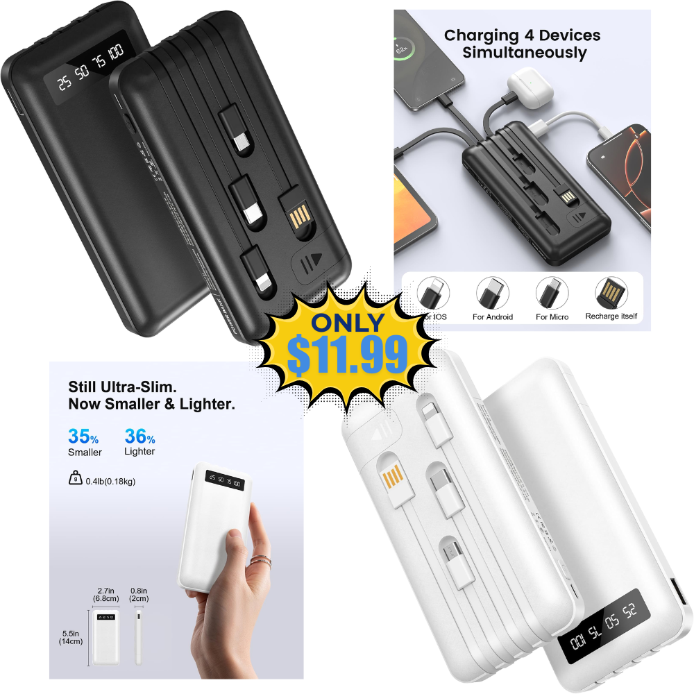Power Bank with 4 Built in Cables: Get 100% Discount with Promo Code