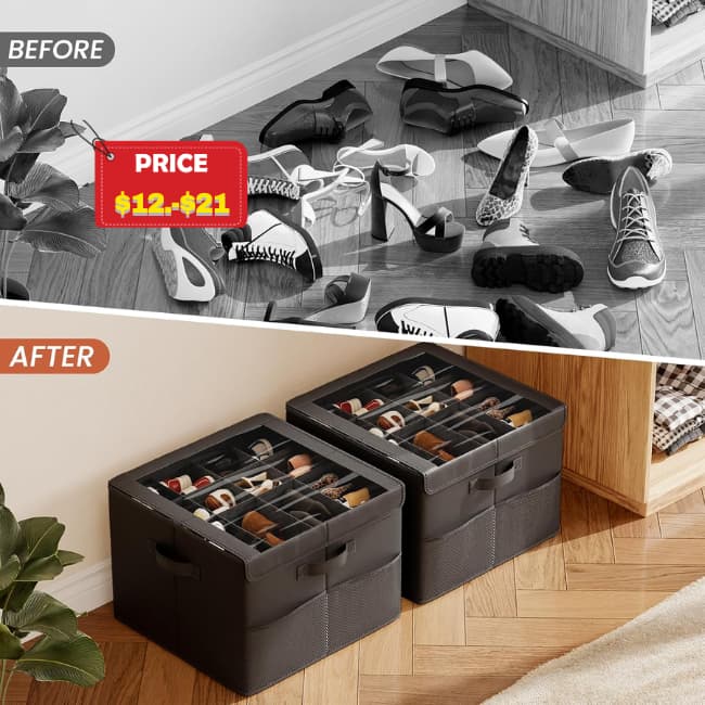 2 Pack Fabric Shoe Organizer Storage Box Sale: 50% Off