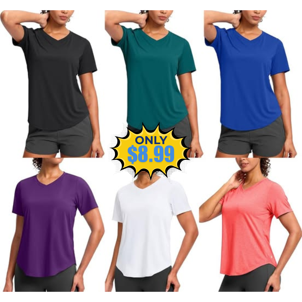Womens Workout Tops Deal: V-Neck Short Sleeve Sale