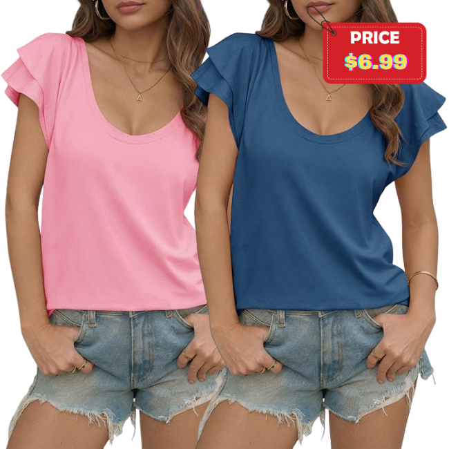 Womens Ruffle Cap Sleeve Tops Sale: 50% Off