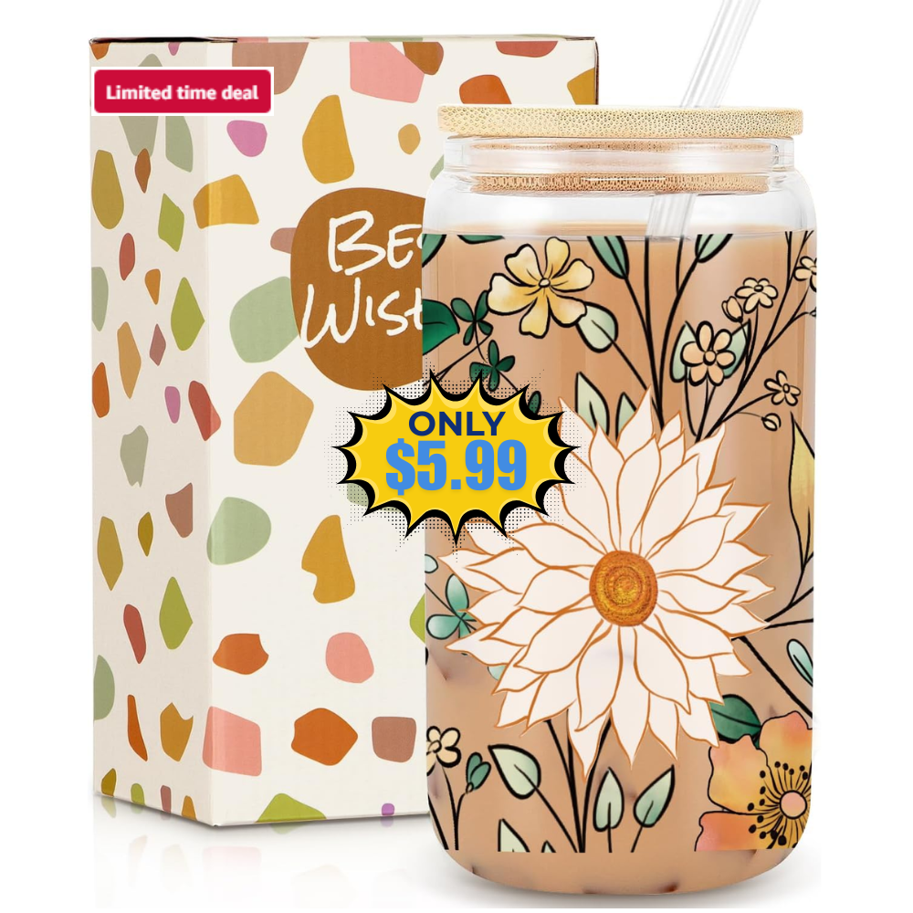 Daisy Flowers Iced Coffee Glass Cup Sale: 50% Off