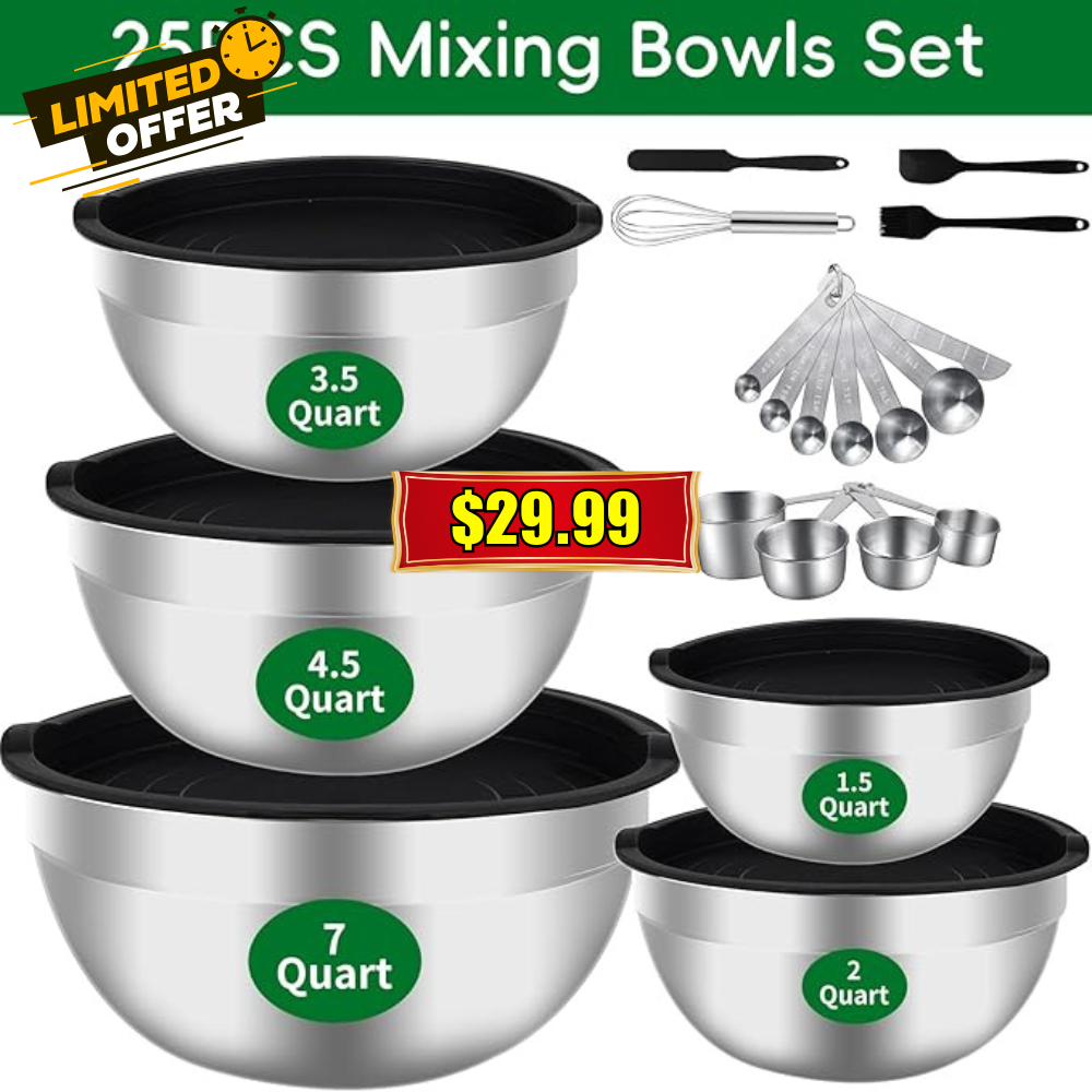 25PCS Stainless Steel Mixing Bowl Deal: Save Big