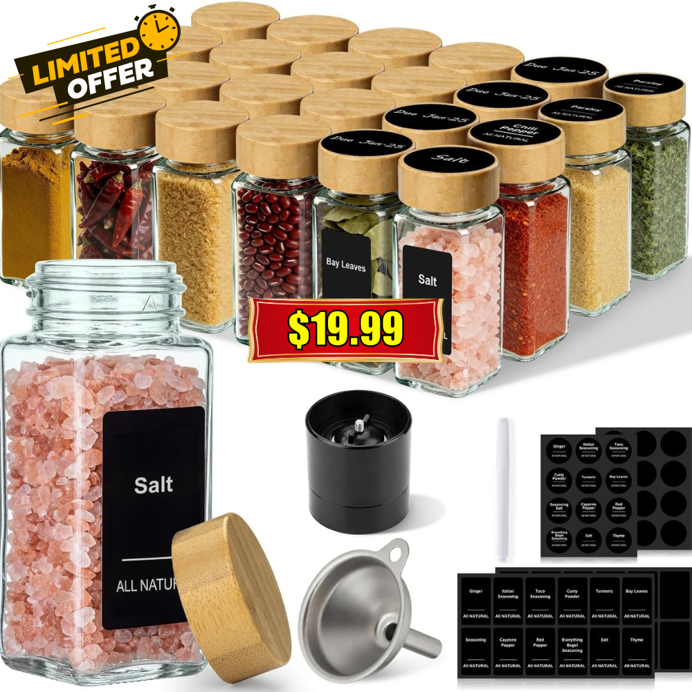 24 Pack Glass Spice Jars Deal: 50% Off