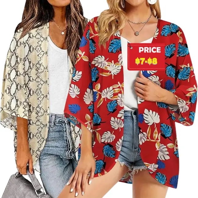 Women’s Floral Kimono Summer Short Cover Ups Tops