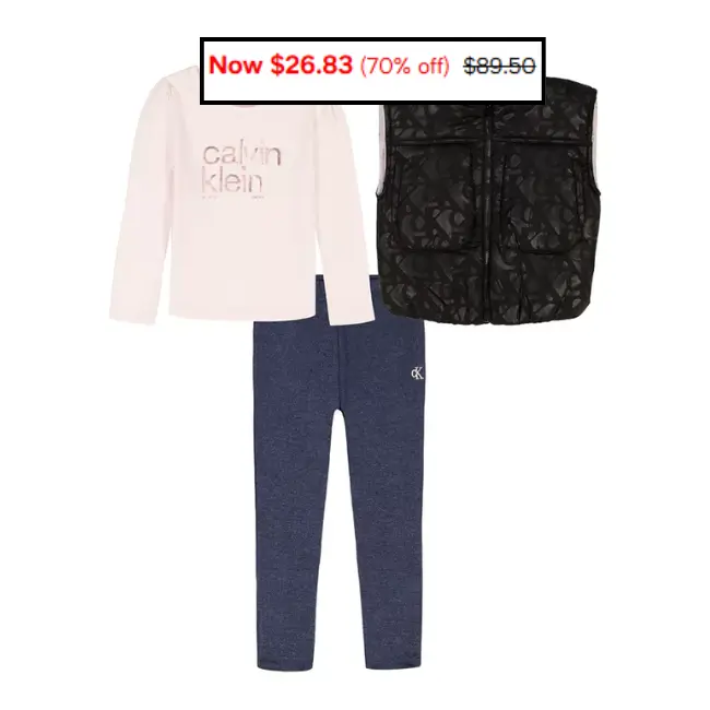 Girls’ 4-6X High Neck Vest, T-Shirt and Pants, 3-Piece Set for $26.83