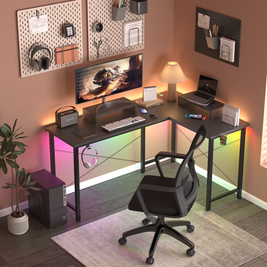 GTRACING L-Shaped Gaming Desk with RGB Light for ONLY $56.00 at Walmart