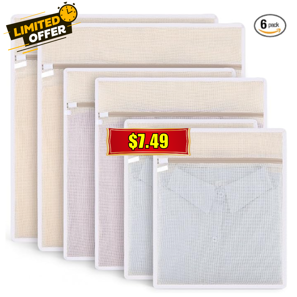6Pcs Durable Cotton Mesh Laundry Bags