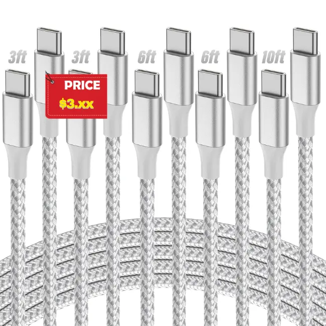 USB C to USB C Cable, 5-Pack