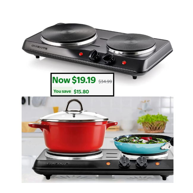 Electric Countertop Double Burner, 1700W for $19.19