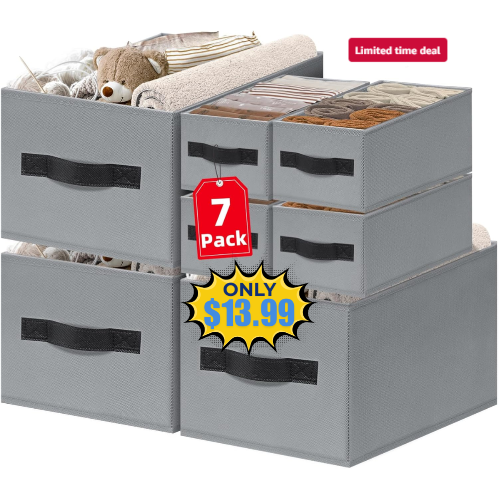 7 Pack Closet Organizers Bins, 2 Sizes