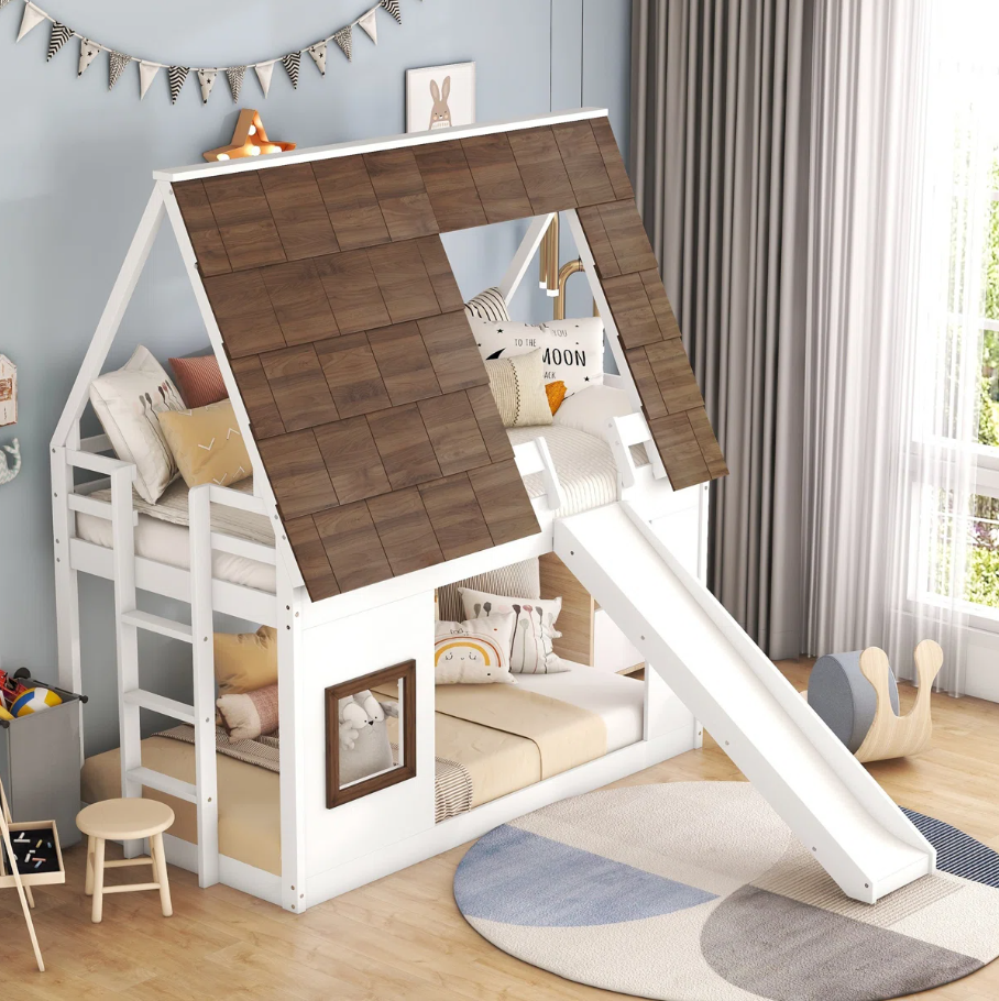 Helmi Kids Twin Bunk Bed with Slide Sale: Save at Wayfair