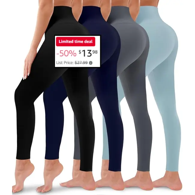 4 Pack High Waisted Leggings Sale: 50% Off