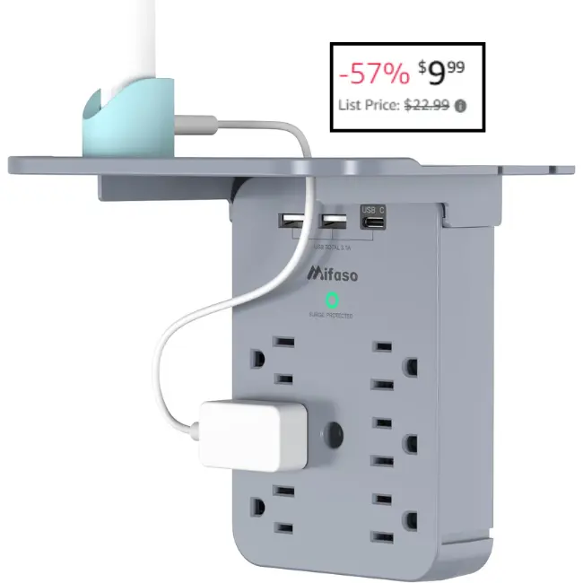 20W USB-C Outlet Extender with Shelf Sale: Save 57% at DealsFinders.com