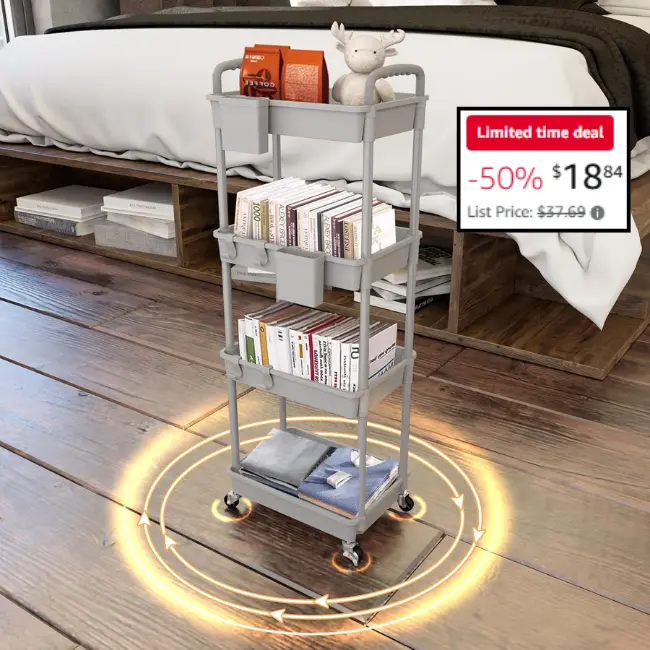 4 Tier Rolling Utility Cart Sale: Save 50% at DealsFinders.com