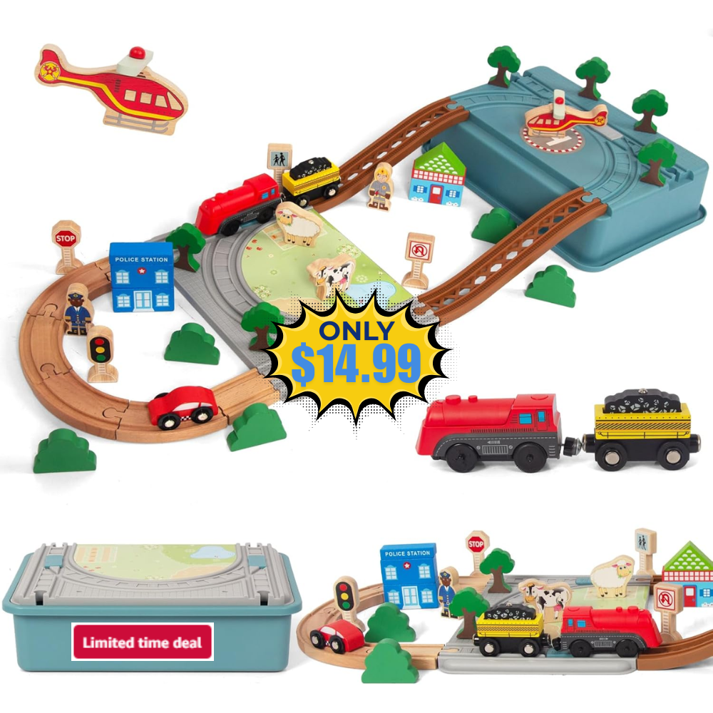 Wooden Train Set for Toddler 40 Pcs Sale: Save 50% at DealsFinders.com