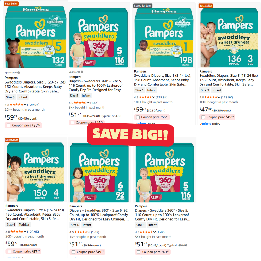 Pampers Swaddlers Diapers Free Coupon Deal at Amazon