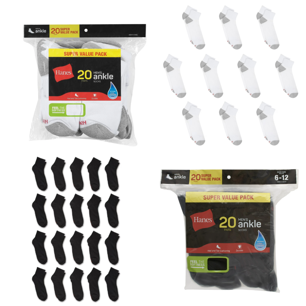Hanes Men’s Lightweight Ankle Socks Deal: Save $11.20 at Walmart