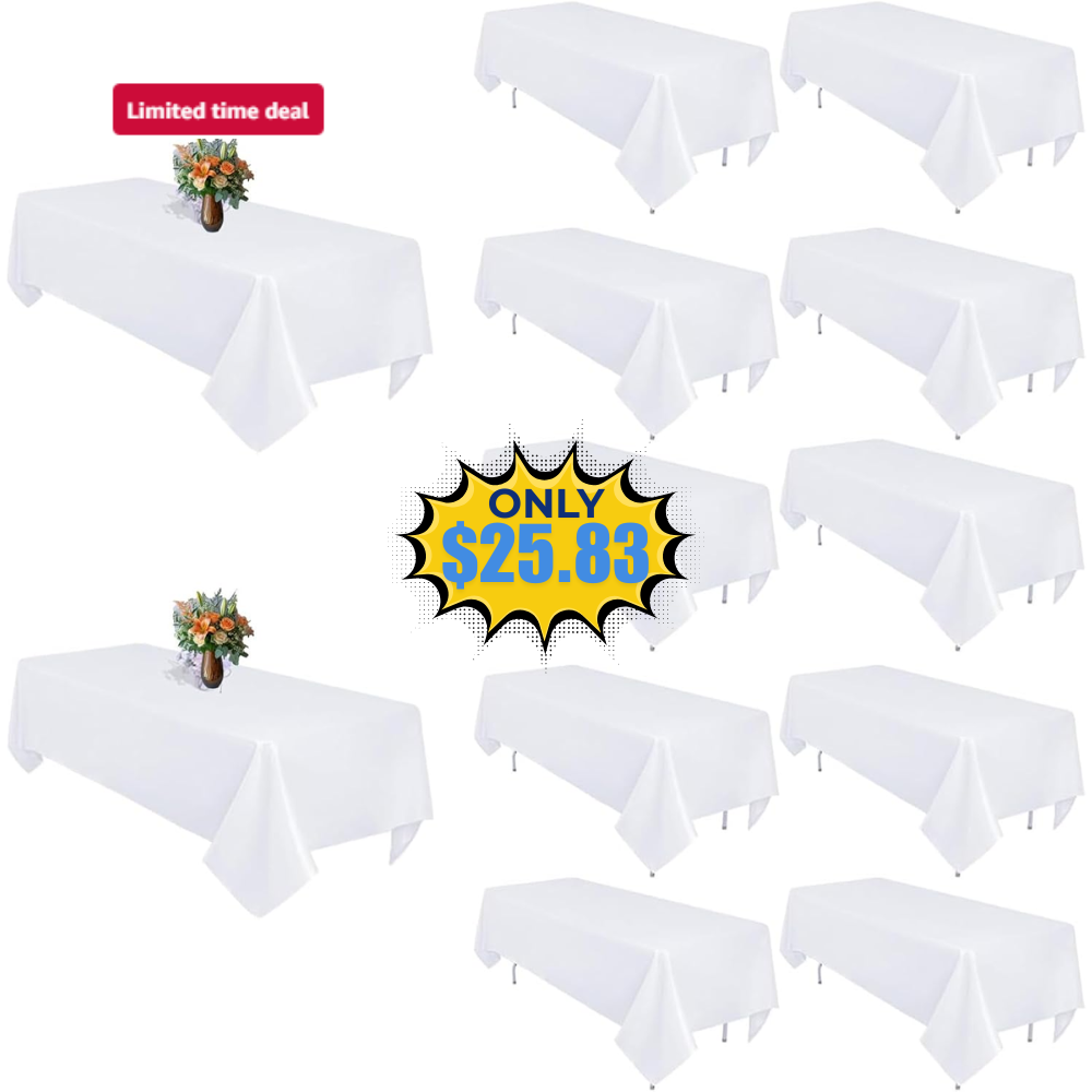 Polyester Rectangle Table Cloth White 12Pack Sale: Save 50% at SHOP HERE