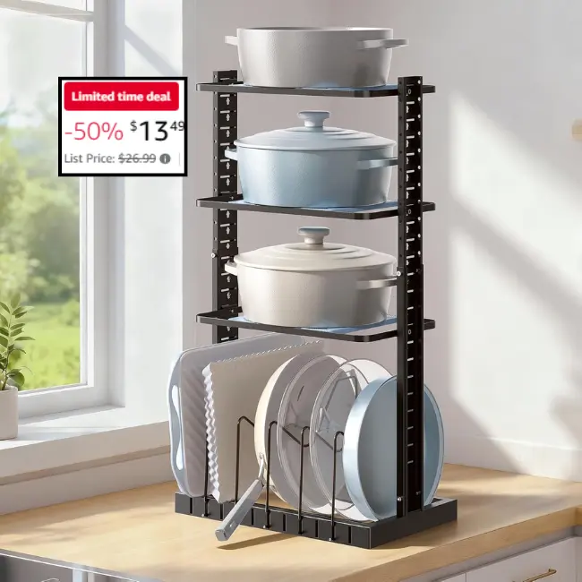 Heavy-Duty Pots and Pans Organizer 50% Off Sale at DealsFinders