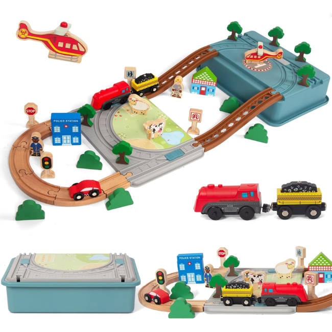 Wooden Train Set Sale: Save 50% on 40 Pcs Toddler Set at Wooden Train Set