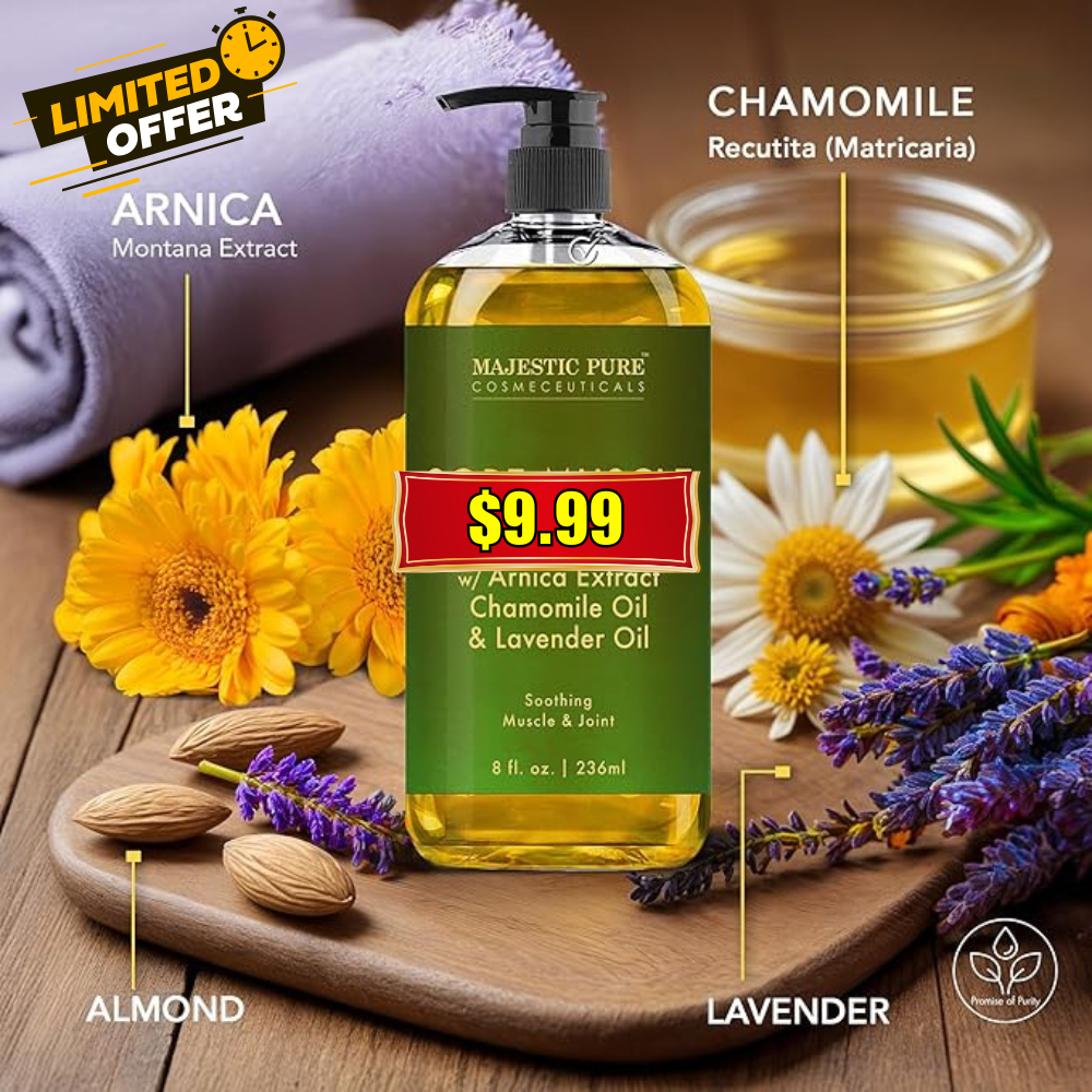MAJESTIC PURE Arnica Sore Muscle Massage Oil 50% Off Deal at Amazon