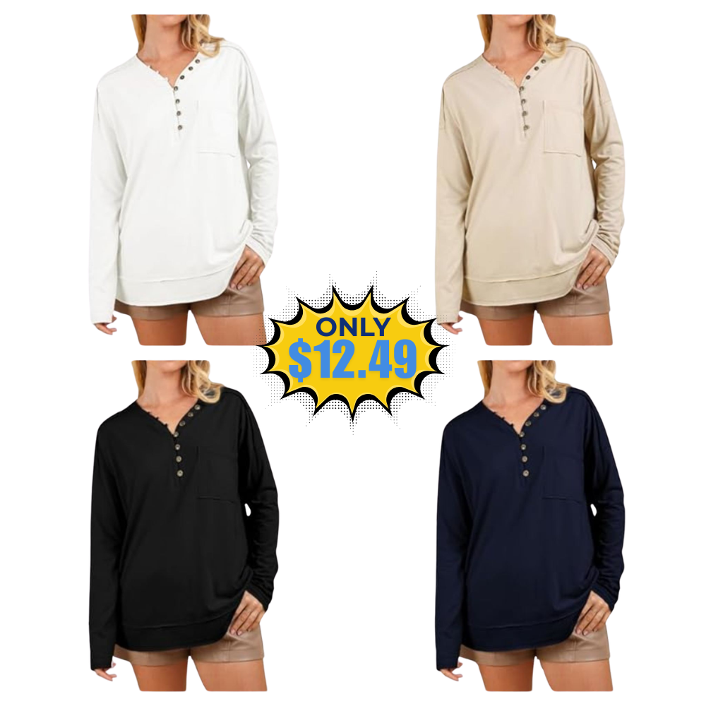 Womens Long Sleeve Henley Tops Promo: Save with 34QWSCMW Code