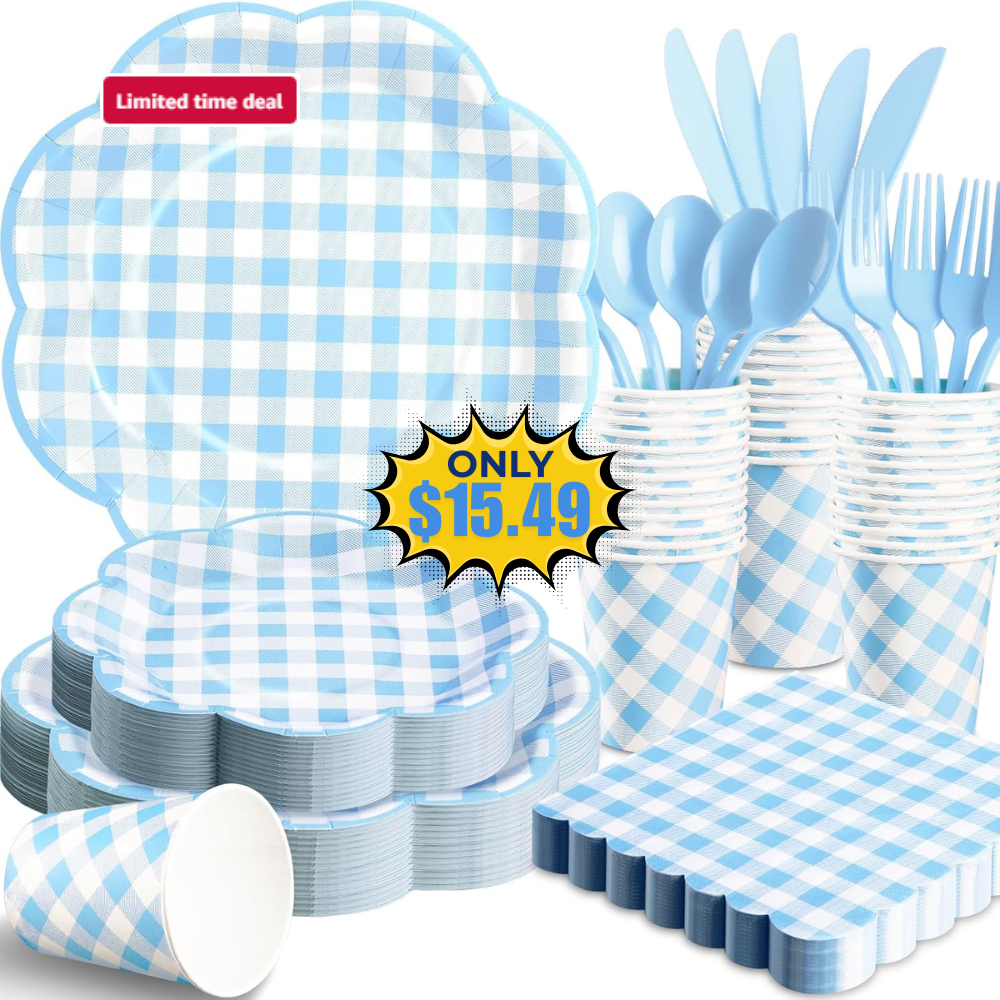 Blue Gingham Plates Set Deal: Save 50% on 350 Pcs at SHOP HERE