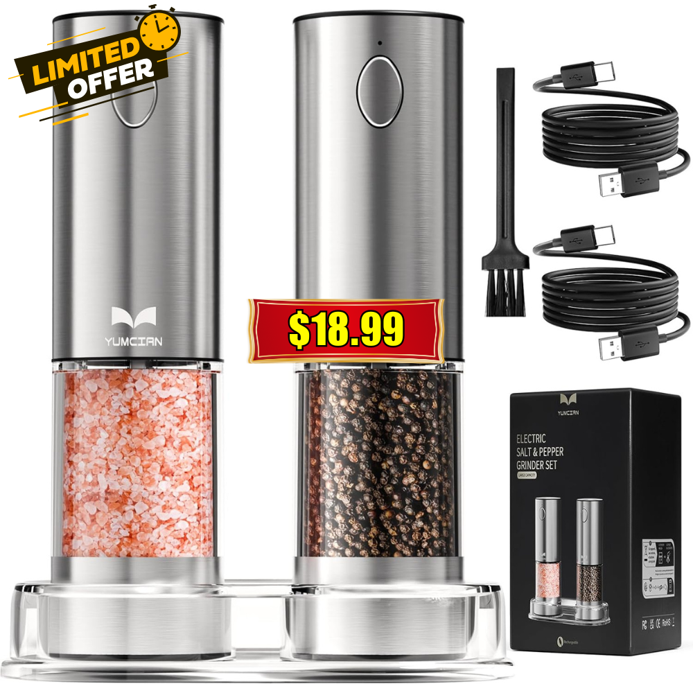 Electric Salt and Pepper Grinder Set Stainless Steel Sale: Save 50% at DealsFin…