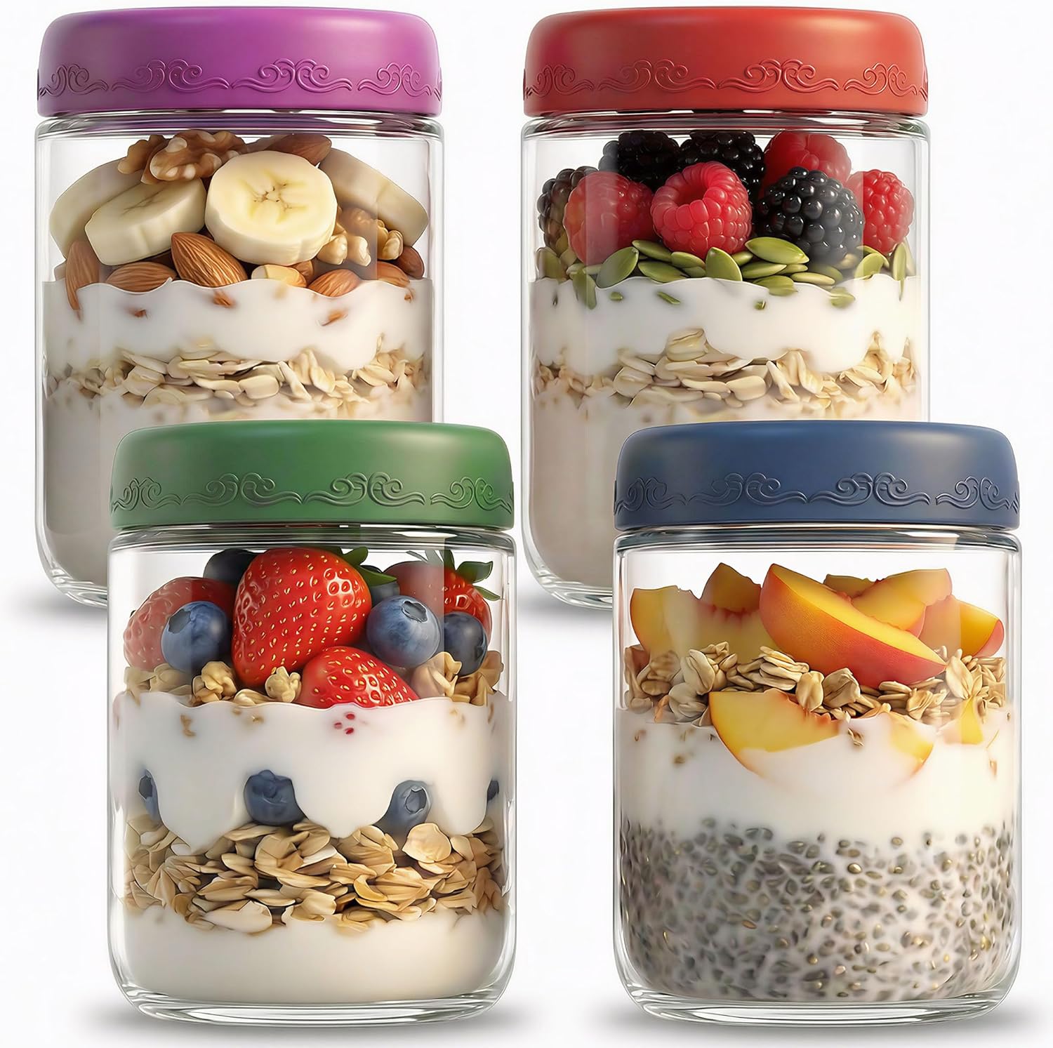 16oz Glass Overnight Oats Jars Deal: 4 Pack with Airtight Lids at Best Price