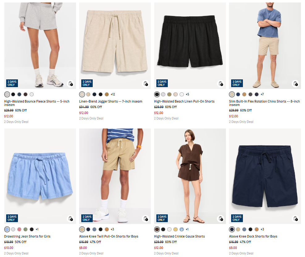 Old Navy Shorts Sale: Save Up to 46% on Shorts For The Fam from $9.00