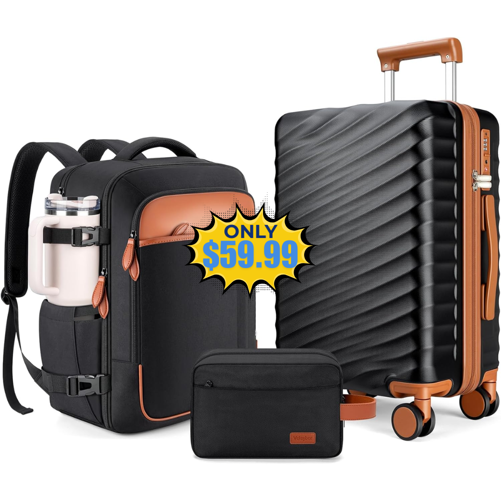 3 Piece Luggage Set with Travel Backpack Deal: Save 50% with LUG50OFF Code at $…