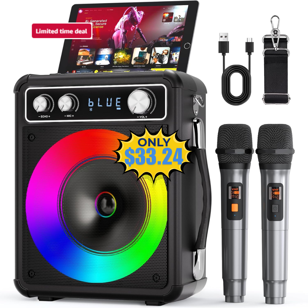 Karaoke Machine with 2 Wireless Microphones Deal: Save 31% at Karaoke Machine S…