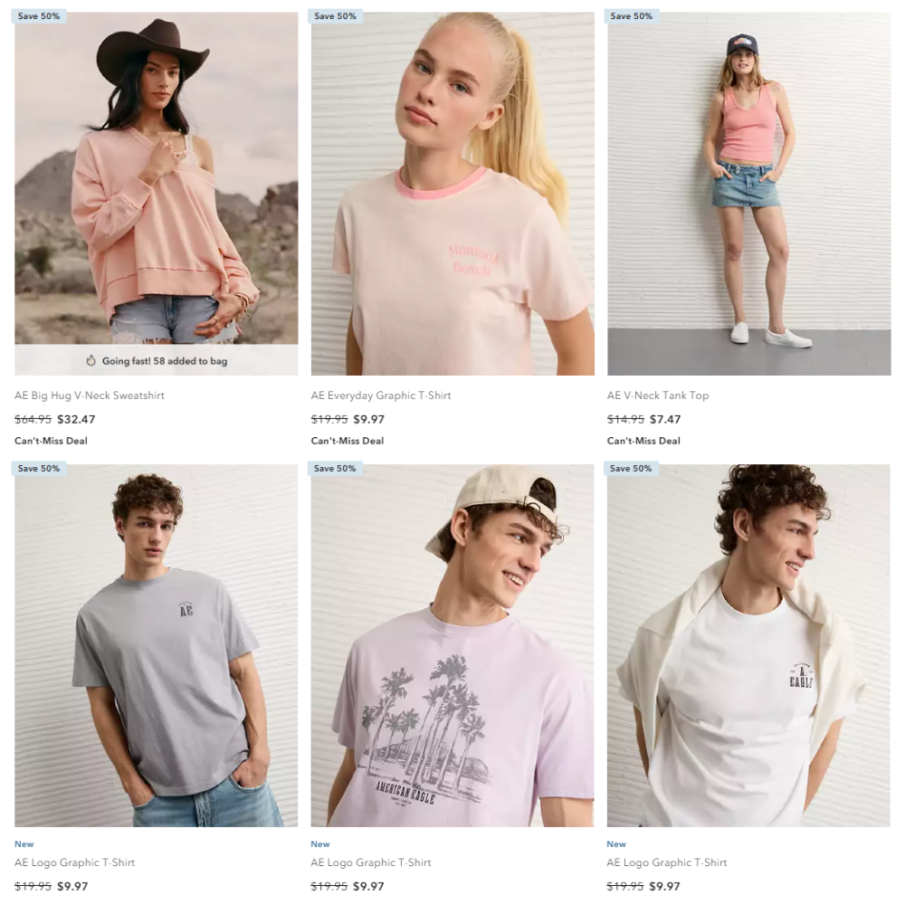 Tanks, Tees, Shorts & More Sale at American Eagle: From $7.47