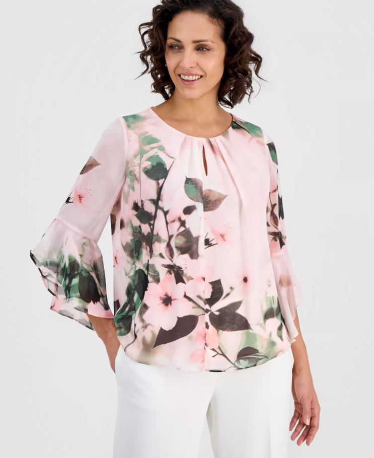 Kasper Women’s Printed Flare-Sleeve Blouse Sale: Save 50% at Macy’s