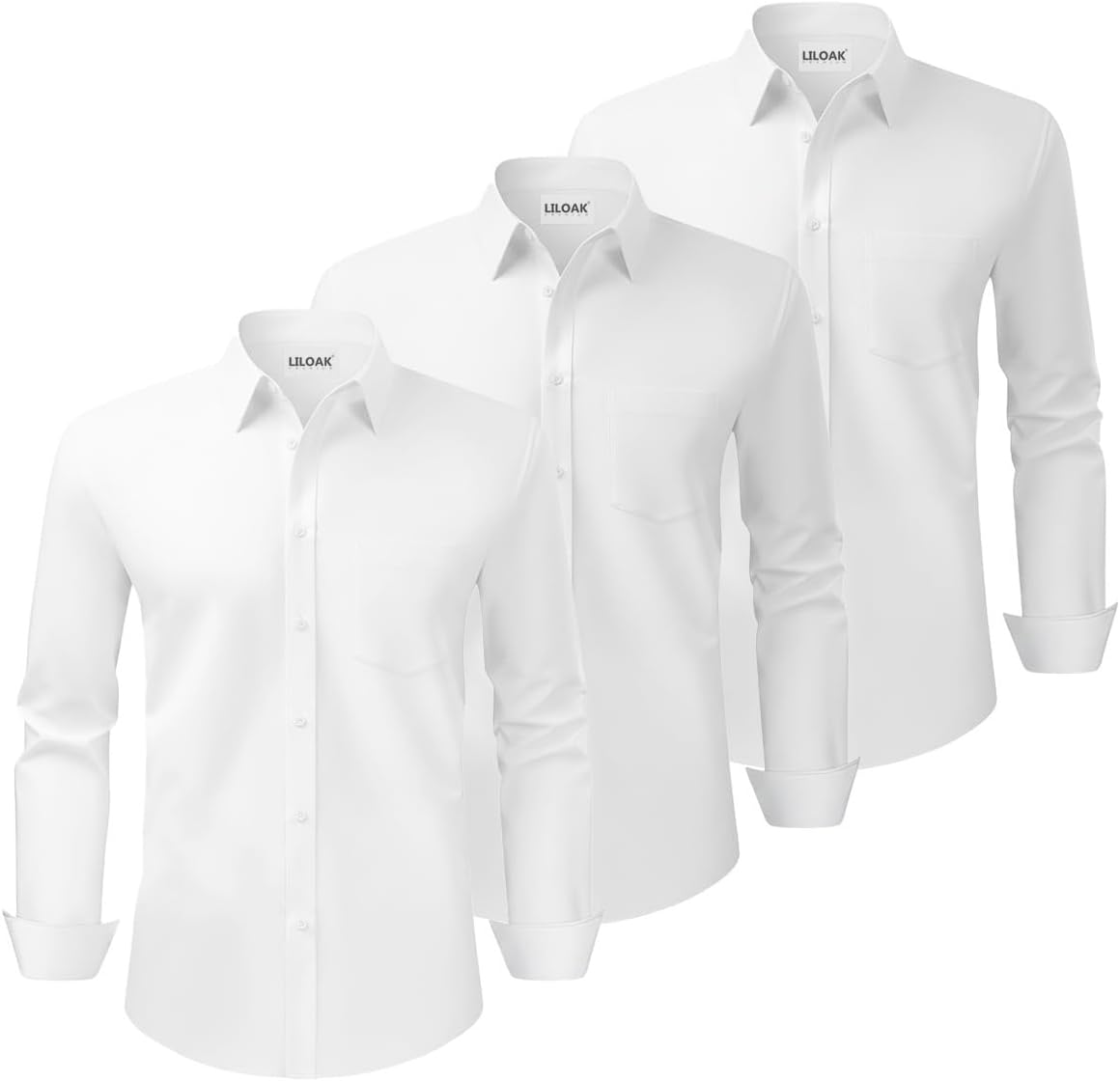 Liloak Dress Shirts for Men Pack White Long Sleeve Button Up Shirt Formal Office